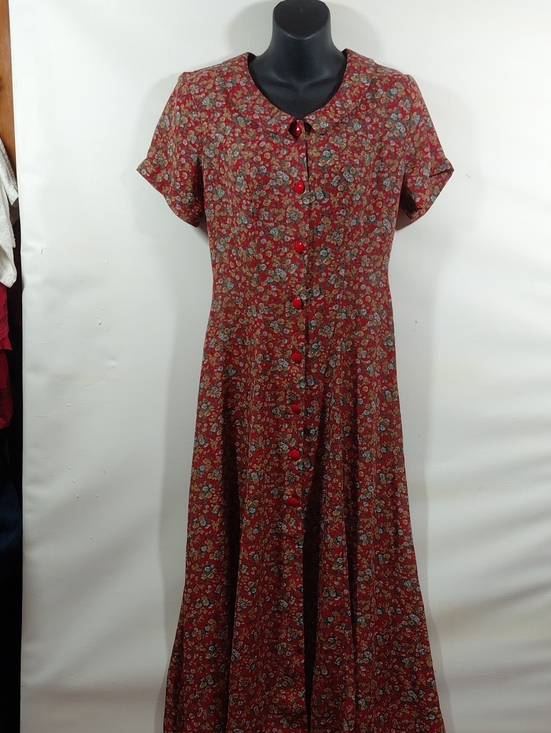 vintage Joni Blair Dresses & Skirts - Vintage Joni Blair Women's Button Front Floral Back Cut-Outs Red Midi Dress Sz 5
